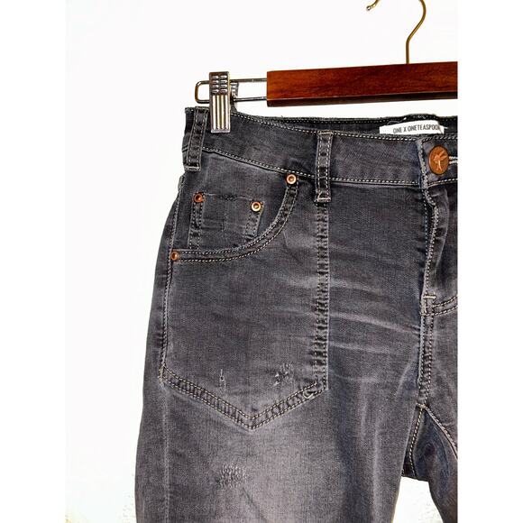 One X Oneteaspoon Freebird II Y2K Grunge Gray Distressed Fitted Short Rise Jeans - Picture 4 of 7